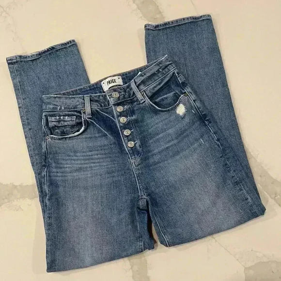 Paige Distressed Sarah Straight Ankle Exposed Button Fly Denim Jeans Women's 25 - Picture 3 of 8